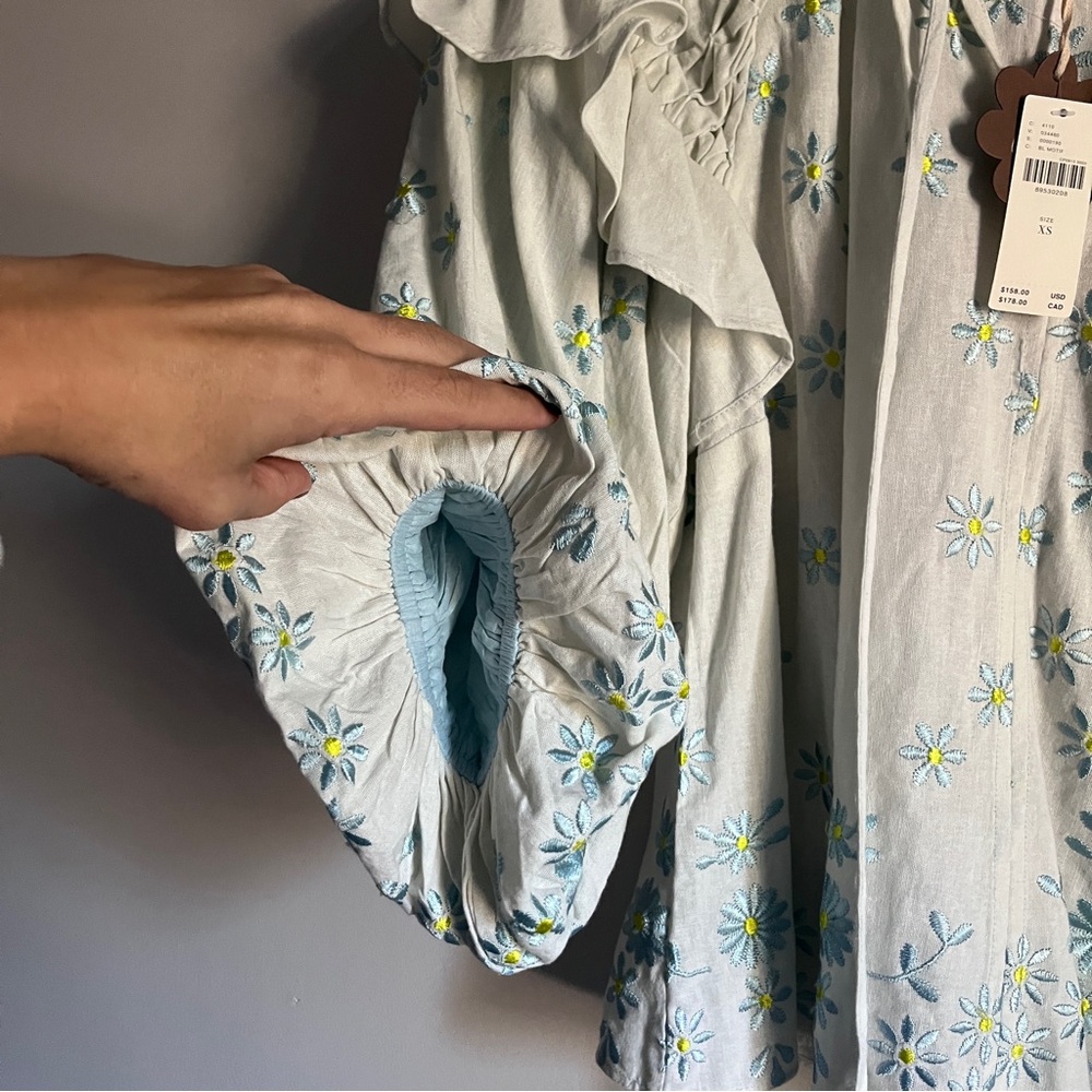 NWT Forever That Girl Ruffle-Sleeve Smocked Linen Blouse - Picture 7 of 10